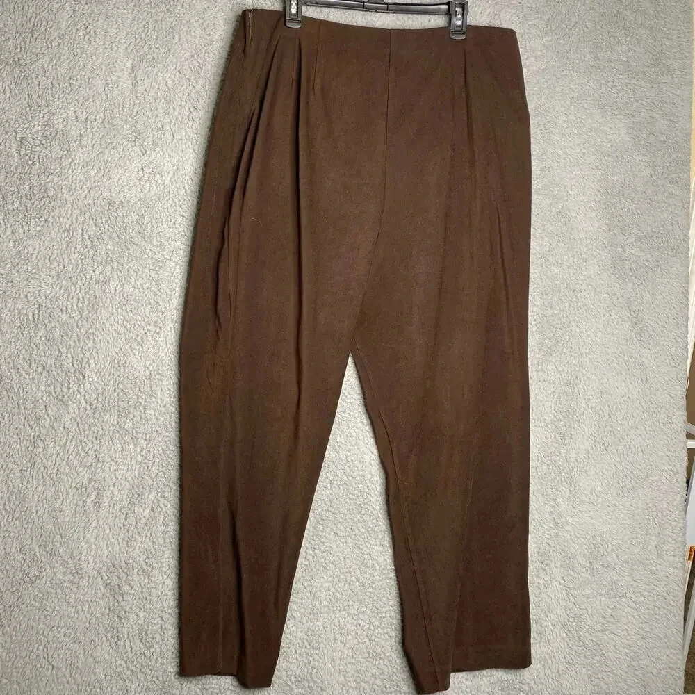 Susan Graver brown pull on pants soft office career business classic capsule 1X - Picture 5 of 11